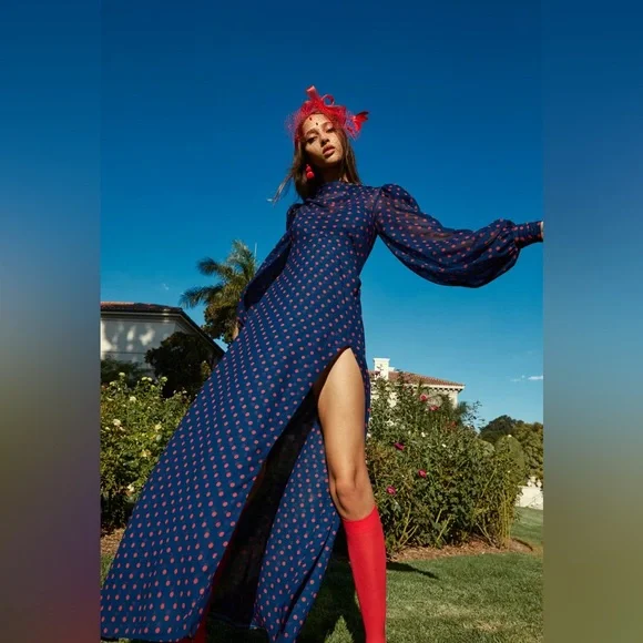 For Love & Lemons Holiday Mavis Polka Dot Maxi Dress NWT - Picture 4 of 7